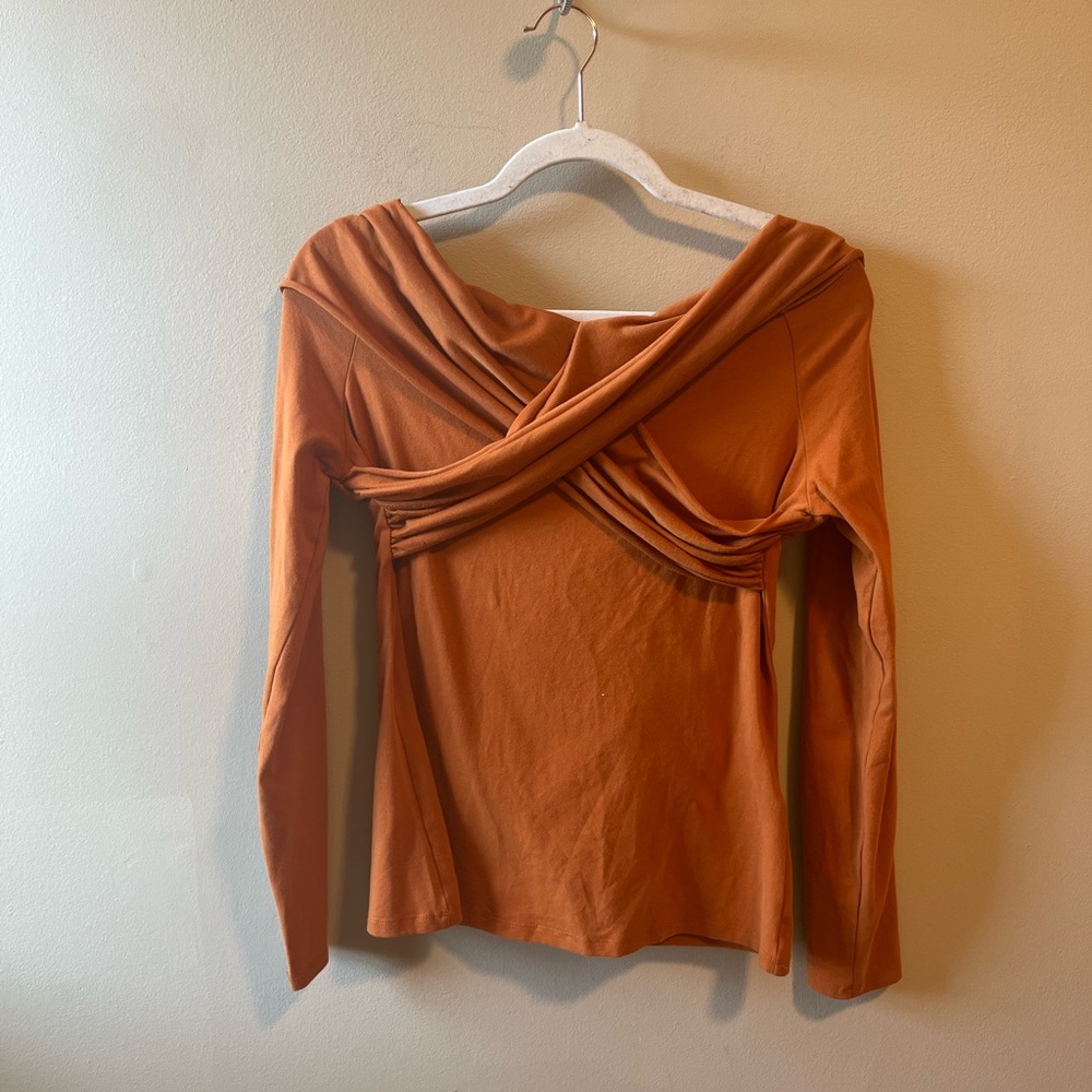 Anthropologie Maeve Bow-Back Wrap Top In Copper - Picture 5 of 8